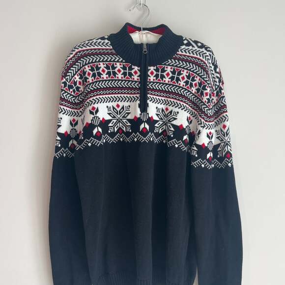 Hanna Andersson Other - Hanna Andersson Men’s Large Nordic Snowflake Quarter Zip Sweater